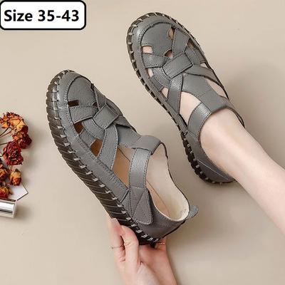 Мода Новые Римские Туфли с Т-образным ремешком 43 Женские Натуральная Кожа Балетки Рыбацкие Сандалии Женские Летние Полые Дышащие Ленивые Туфли Женские Балетки