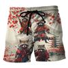 Японские пляжные шорты самураев, шорты Harajuku Animal для мужчин, гавайские плавки, брюки воина, шорты для серфинга, шорты для серфинга Knight Cat Ghost
