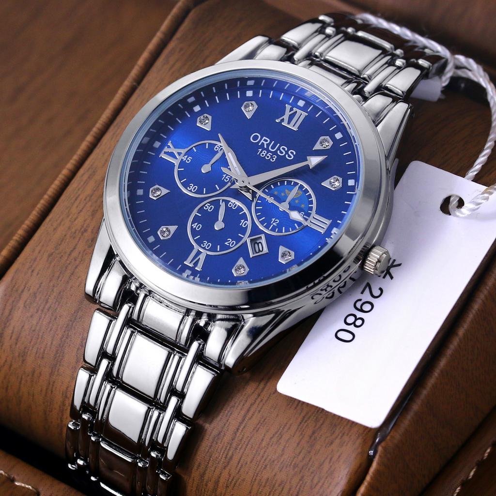ORUSS Men's Steel Band Waterproof Quartz Watch High-grade Automatic Movement Watch Men's Fashion Luminous Waterproof