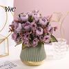 Artificial Hydrangea Roses Simulation Flower High Ornamental Realistic Bouquet 9 Peony Flowers Heads for Wedding