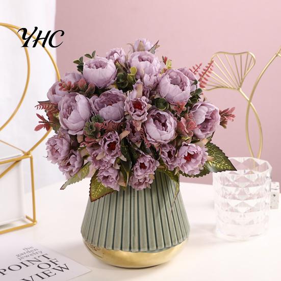 Artificial Hydrangea Roses Simulation Flower High Ornamental Realistic Bouquet 9 Peony Flowers Heads for Wedding