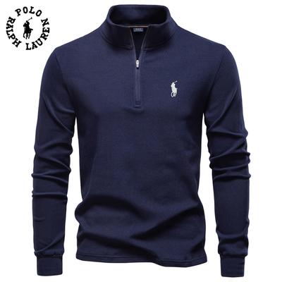 2026 Осень/Зима Вышитый Новый Большой Мужской Стойка Воротник Половина Молнии Длинный Рукав Немецкий Вельвет Теплый Базовый Свитер