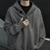 Мужской зимний плотный вязаный свитер с капюшоном - Однотонный кардиган на пуговицах, свободный крой, городской стиль.