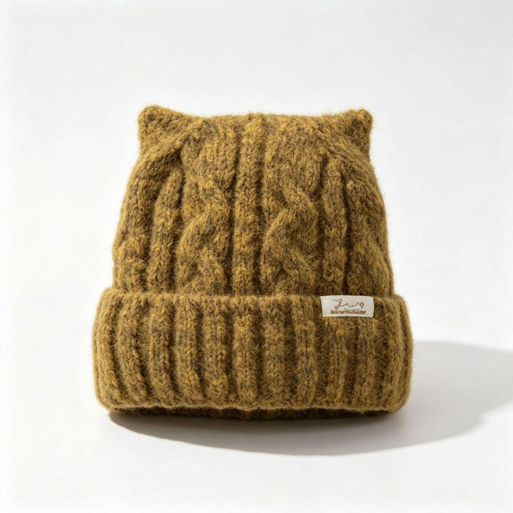 Thick Warm Cat Ear Beanie Hat 56-58cm Circumference Fall Winter Skull Cap Casual Use