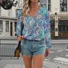 Retro Pattern Print Women Tshirts Ladies Tops Long Sleeve V-neck Pullover Femme T-shirts T Shirt For Women