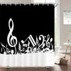 Шторка для душа Черно-белый музыкальный узор 3D печать Шторка для душа Полиэстер Водонепроницаемая Ванная комната Домашний декор Шторка 180x180