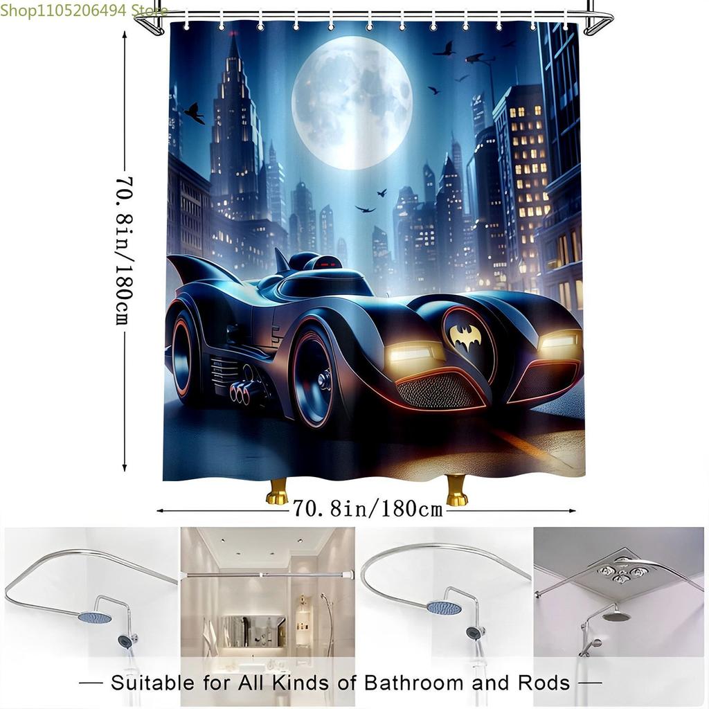 1pc WB Batman Shower Curtain - Officially Licensed Polyester Fabric with Hooks, All-Season Bathroom Decor for Windows, Walls &