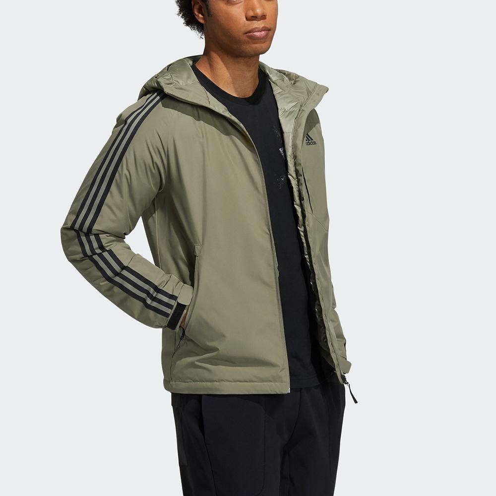 adidas 3-й пуховик для спорта на открытом воздухе с капюшоном и пухом, зимняя мужская верхняя одежда, армейско-зеленый H23083
