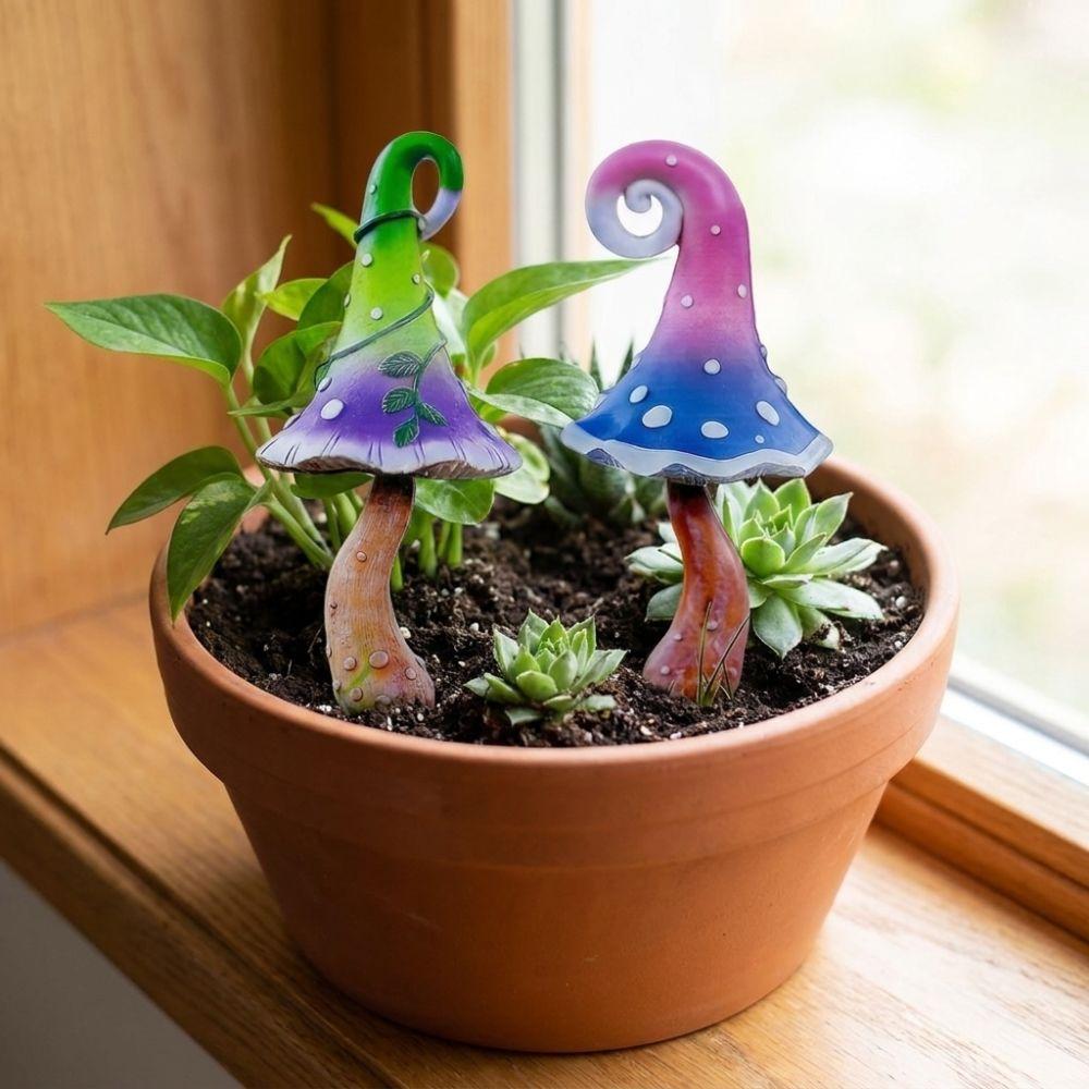 1 Pair Vintage Hand Painted Mushroom Potted Landscape Stake Patio Decoration