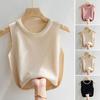 Women Knitting Vest Round Neck Sleeveless Faux Pearls Decor Tank Tops Slim Fit Solid Color Stretchy Tops