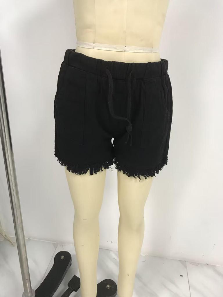 Женские джинсовые шорты с эластичной талией и кисточками