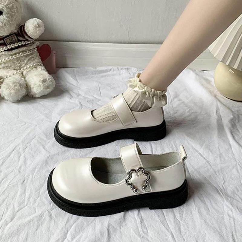 Women's Shoes Round Toe Japanese Style Lolita Female Footwear Off White Gothic Loafers Cute Mary Jane Kawaii With Stylish
