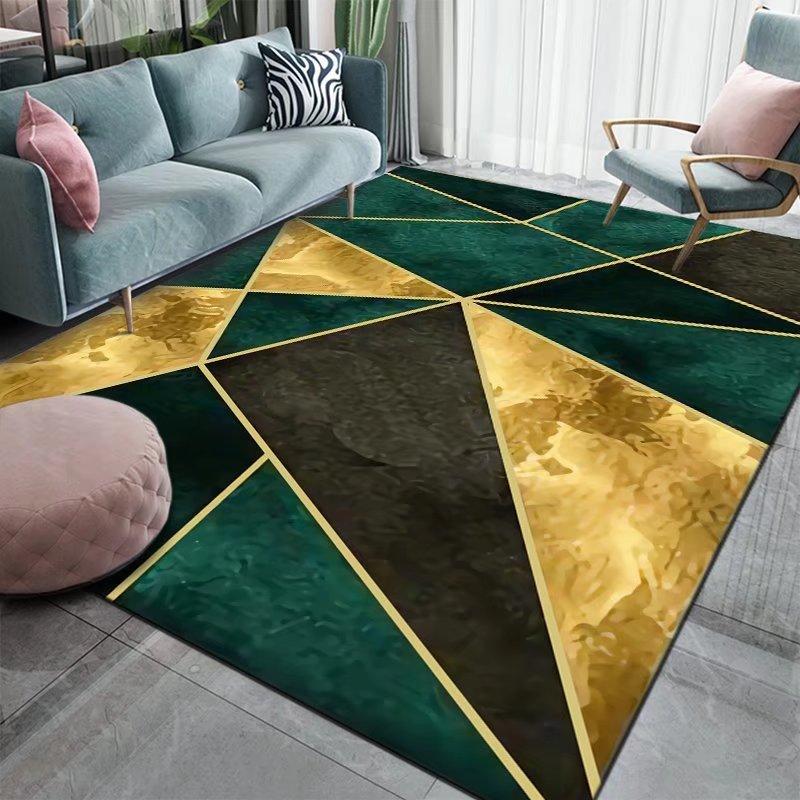 Gold Marble Modern Luxury Living Room Carpet Green Geometric Bedroom Home Non-slip Floor Mat Washable Cloakroom Large Area Rugs
