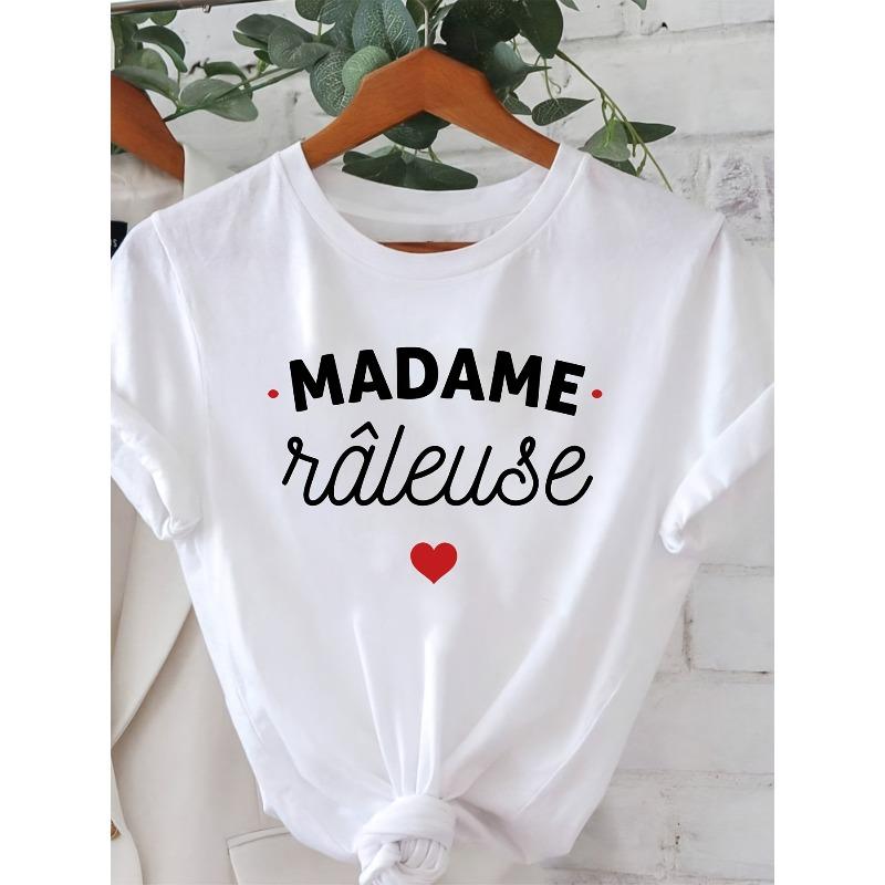 Женская футболка большого размера MADAME Raleuse с принтом букв, круглым вырезом, коротким рукавом, летний, весенний, повседневный топ