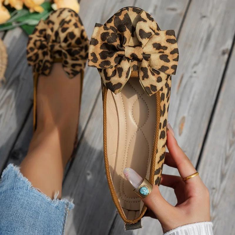 Butterfly-knot Leopard Flats Mesh Spring/autumn Women's Shoes On Sale 2025 New Slip-on Round Toe Comfortable Women's Shoes