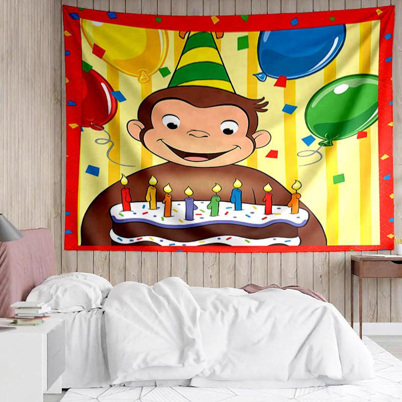 Curious George Tapestry for Bedroom Aesthetic Classroom Tapestries Wall Hanging for Living Room Dorm Office,Ideal Creative Gift