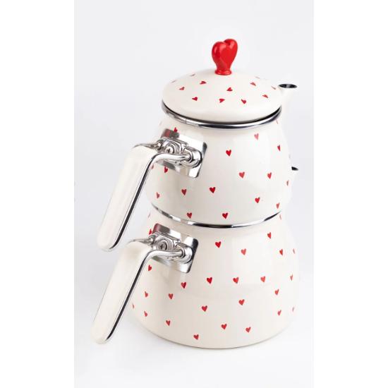 Набор эмалированных чайников с узором в форме сердечек Купидона (Особый Замак хохлатый)
