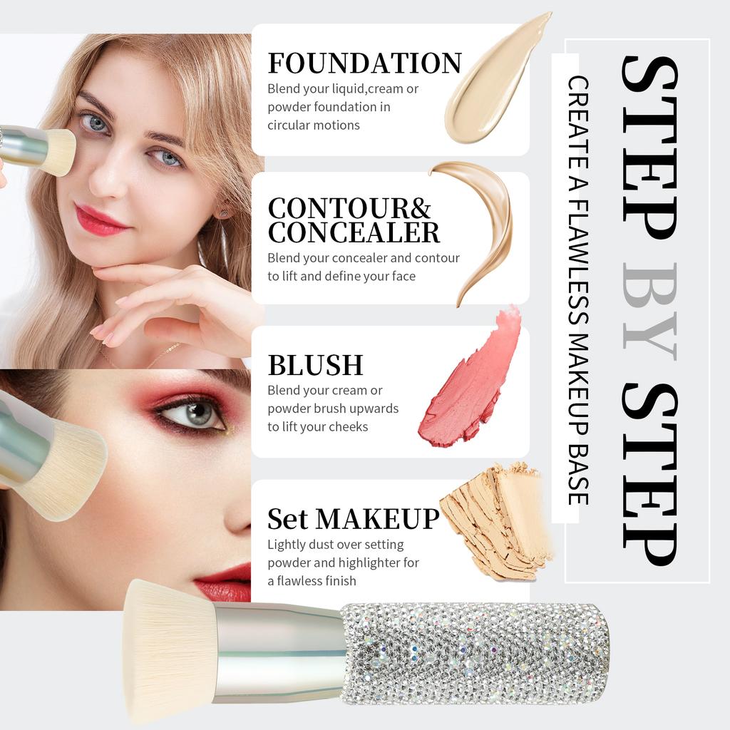 DUcare Кисть для тональной основы со стразами, алмазная кисть для макияжа, кисть кабуки с плоской вершиной, синтетический профессиональный инструмент для смешивания жидкостей, минеральная пудра, инструмент для макияжа