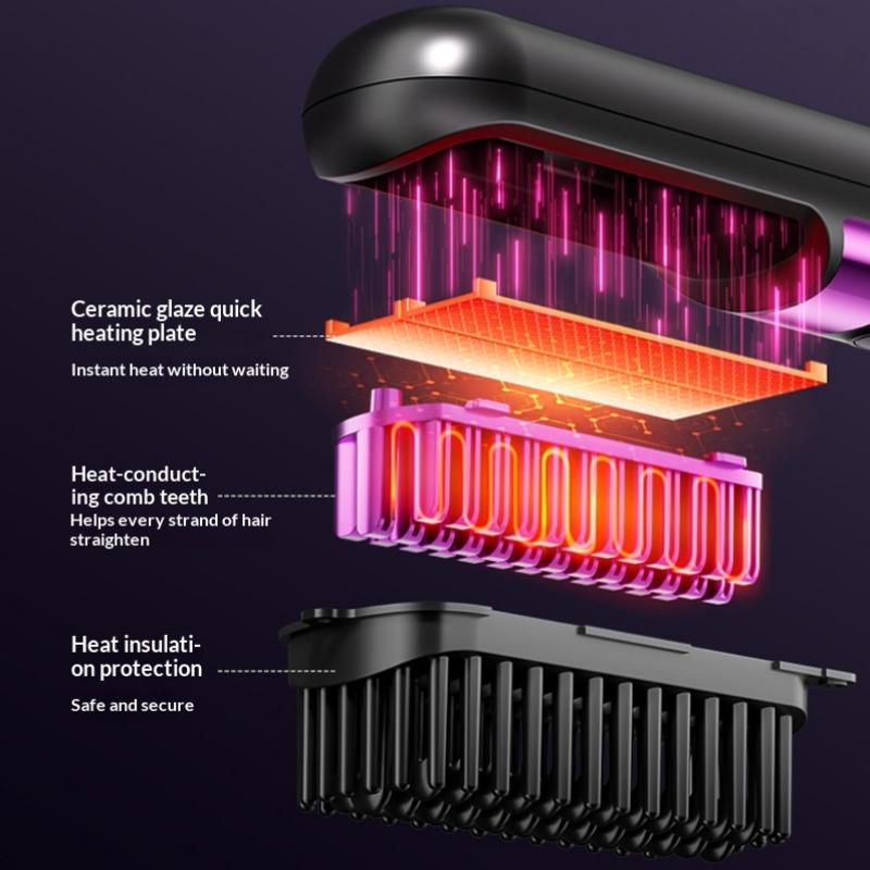 Convenient Cordless Hair Straightener Brush with LCD for Home or Travel Styling Anytime Anywhere