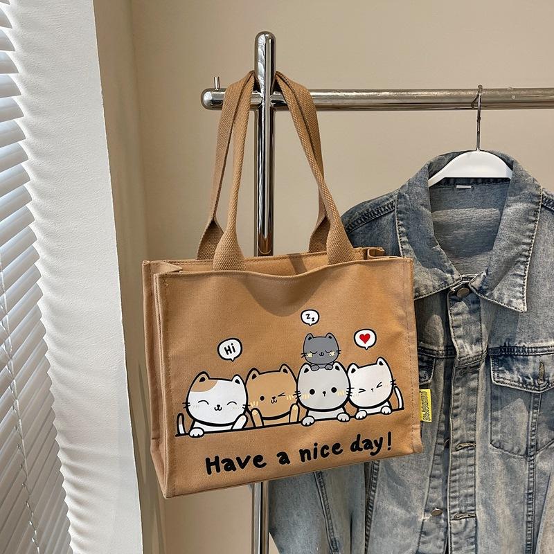 Сумка с мультяшным принтом, женская новая универсальная студенческая холщовая сумка, большая вместительная наплечная сумка-тоут