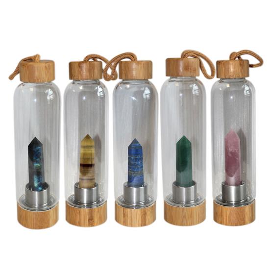 Natural Crystal Column Gemstone Energy Healing Glass Water Bottle Cup Drinkware