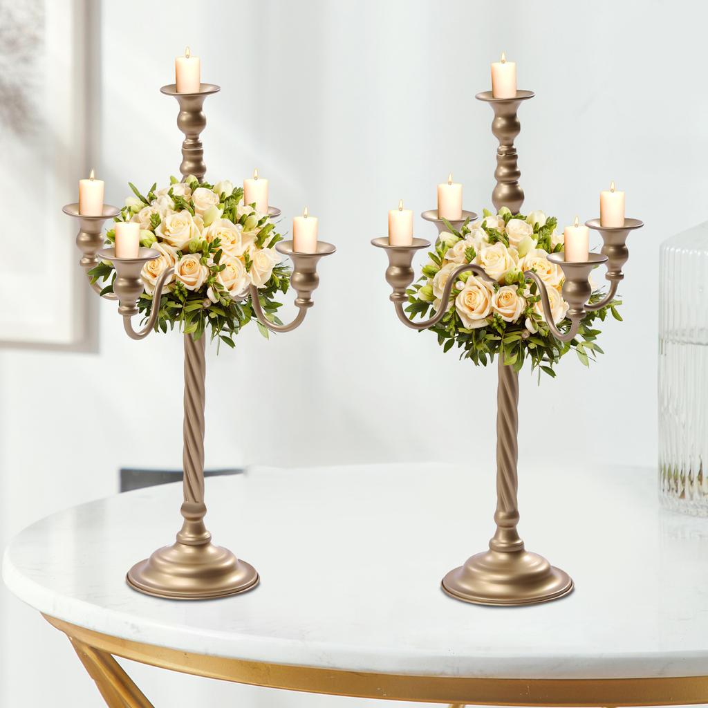 Elegant 5-Light Gold Candle Holder Set, 20 In Tall Wedding Candelabra, Floral Table Centerpiece for Formal Events & Party Decor