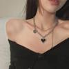 Double Layered Black Heart Necklace with Simple Letter Pendant: Hip Hop Style for Women, Elegant and Versatile Accessory