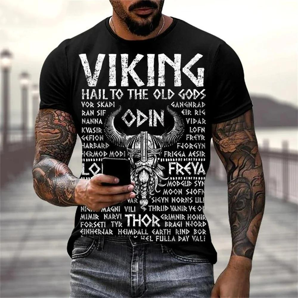 Летняя футболка с принтом Viking Warriors Graphic 3D, мужские свободные топы с коротким рукавом в скандинавском стиле, футболки, мужская одежда, размер XXS-6XL