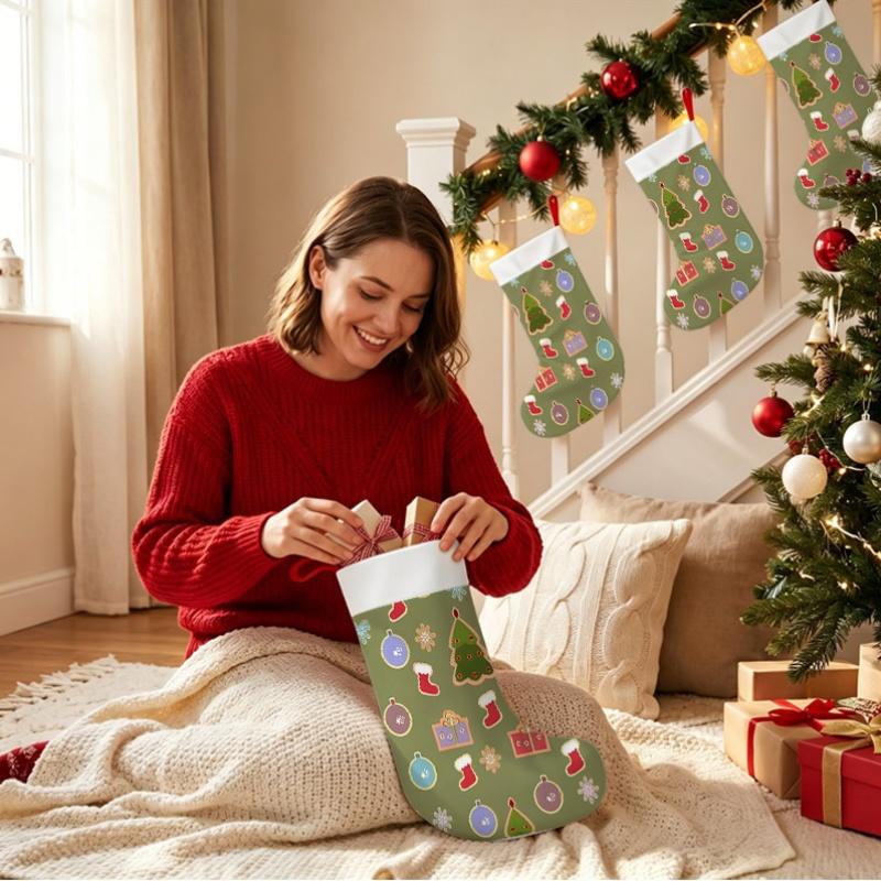 Christmas decoration fireplace hanging stocking Christmas Stockings 1pc 45.72 cm, Christmas Tree Stocking Ornament Snowf