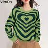 Autumn Women Round Neck Long Sleeve Heart Print Pullover Sweaters
