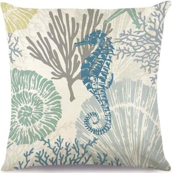 Summer Hot Style Ocean Style Pillow Beach Shell Pattern Blue Pillow Case Home Sofa Pillow Case Cushion Cover