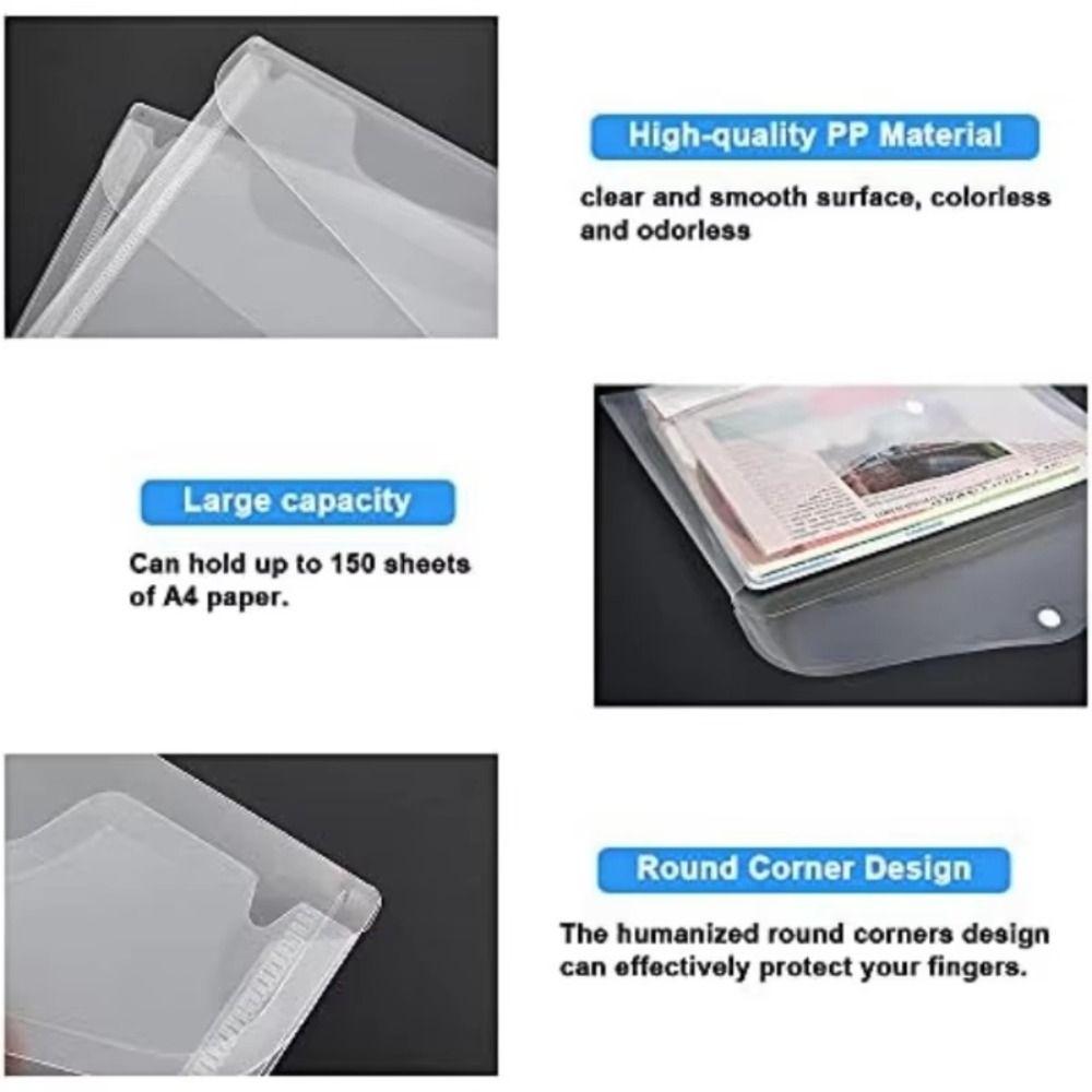 1Pcs Clear A4 Binder Pocket Snap Button Envelope Popper Wallets  for School Office Home