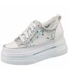 Fashion Fashion Women's High Platform Casual Shoes Height Increasi Mesh Leathe Shoes 8 CM Thick Sole Trainers Lady Shoes White Sneakers