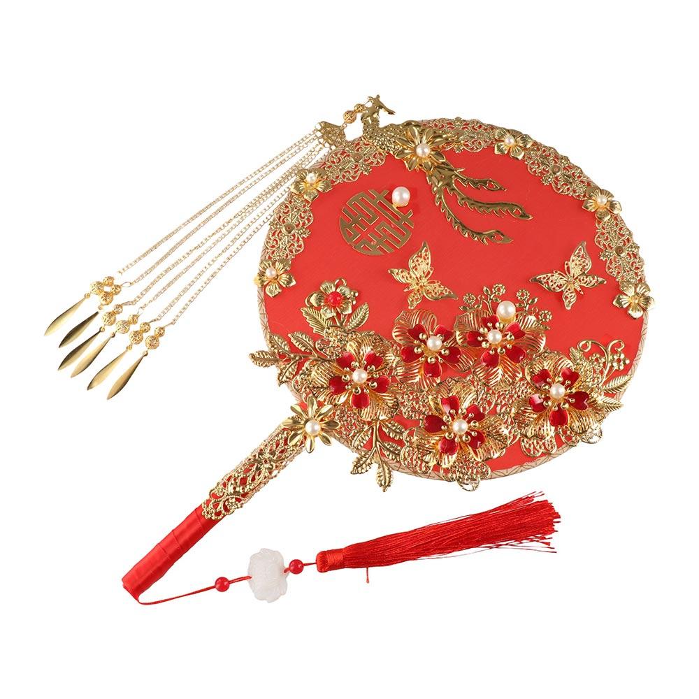 Decorative with Pendant Chinese Wedding Hand Bouquets Bridal Group Fan Chinese Fan Embroidery Fan