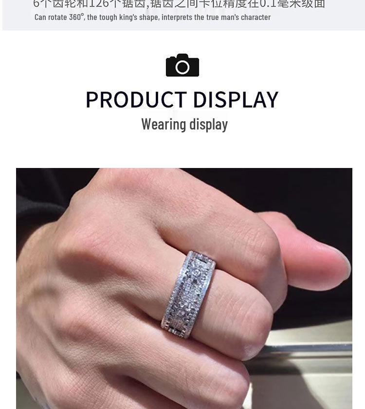 Унисекс кольцо с вращающимся механизмом, инкрустированное бриллиантами: Звездный дизайн для пар, полностью инкрустированное кольцо на мизинец