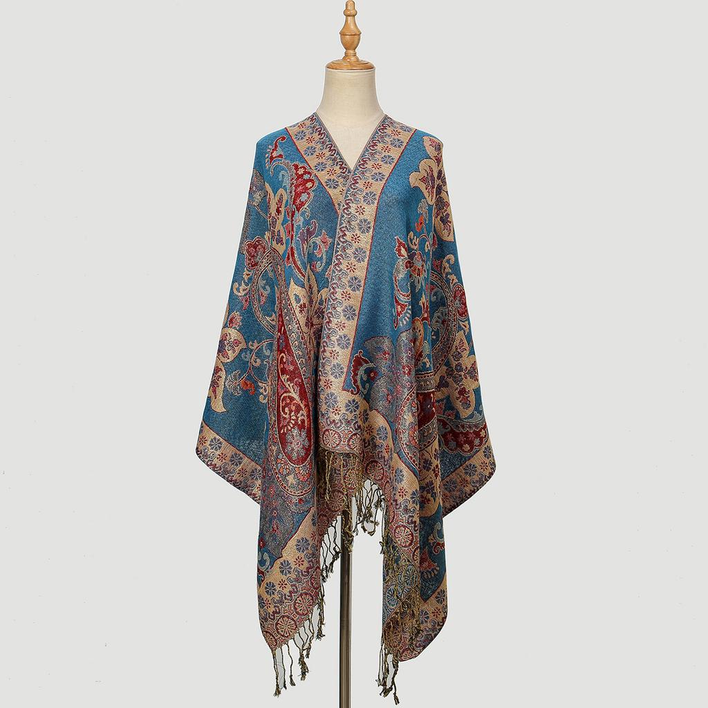 Ethnic Style Cashew Flower Polyester Long Scarf Retro Tassel Embroidered Cheongsam Scarf Travel Shawl Headscarf