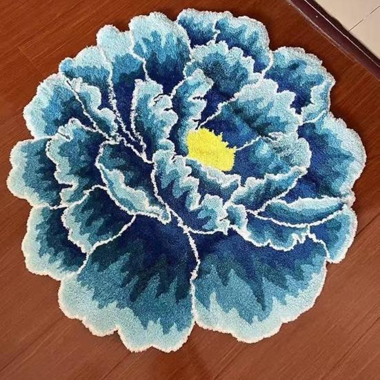 Fuzzy Floral Floor Mat Plush Peony Bath Rug with Anti Slip Backing Washable Flower Shaped Living Room Rug for Bathroom Nursery Bedroom Kitchen