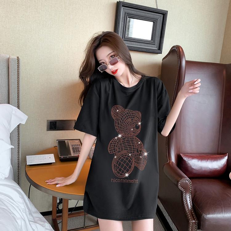New Loose Korean Mid-length T-shirt for Women's Short-sleeved Ironing Diamond Niche Design Base Shirt Top
