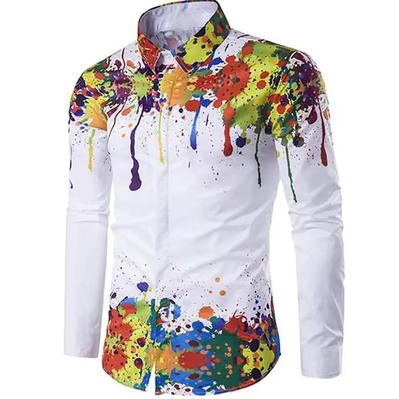 2024 Autumn New Cross Border Foreign Trade Men's Digital Printing Fashion and Leisure Collar Men's Long Sleeved Shirt