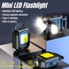 Small LED Flashlight Keychain Light USB Rechargeable Torch Work Light Multifunctional Portable COB 90 ° Rotation Camping Lantern