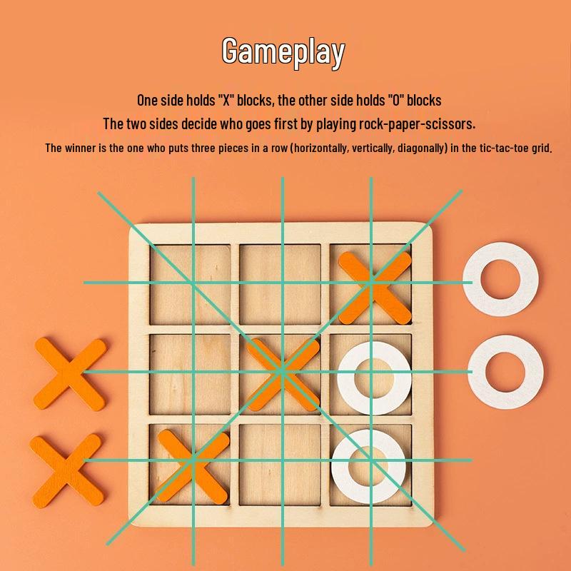 Kids' Wooden XO Tic-Tac-Toe Logic Game: Parent-Child Interactive Two-Player Puzzle Toy