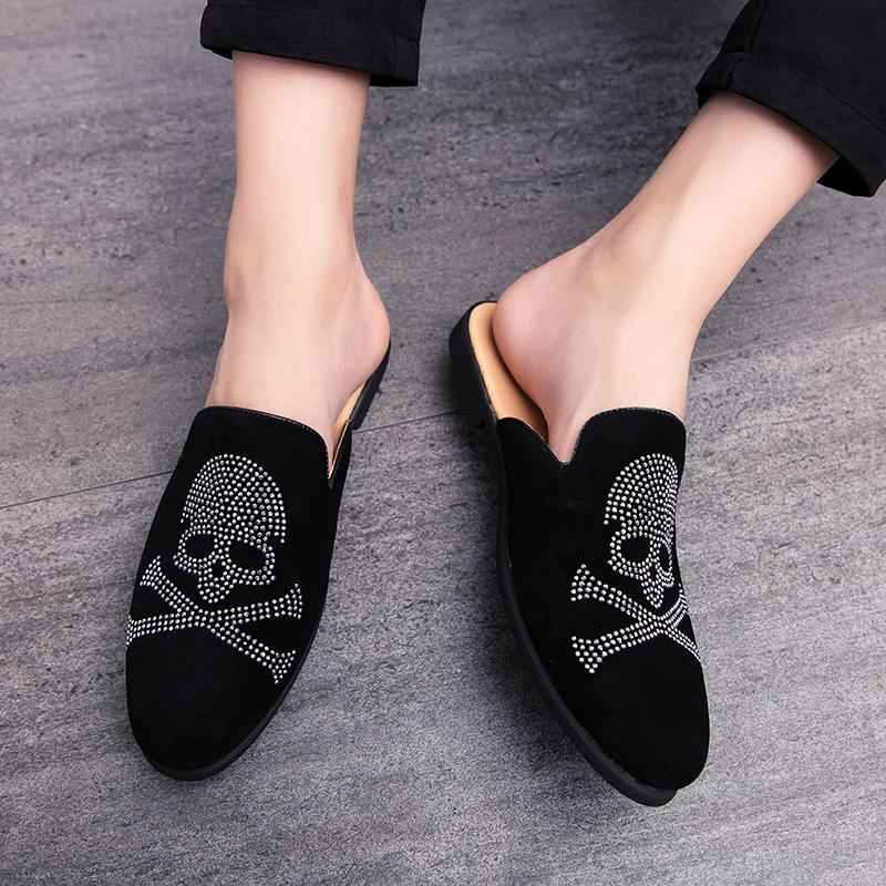 Мужские сандалии, тапочки, мюли, мокасины, сабо, летние туфли с черепом и головой мертвеца, повседневные туфли с открытой спиной, полуоблегающие туфли для вечеринок