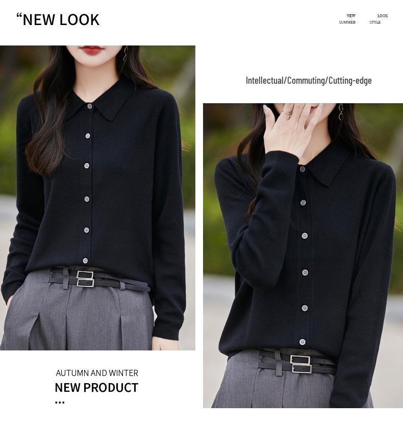 Тонкий кардиган из мериносовой шерсти с воротником поло - Коллекция Весна 2025, Однотонный, Свободный крой, Универсальная верхняя одежда.