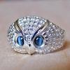 Fashion Blue Eyes Owl Rings for Women Party Finger Ring Handmade Engagement Couple Gift Jewelry 925 Sterling Silver Open Ring