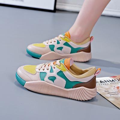 Весенне-осенние универсальные кроссовки на толстой подошве с комбинированными вставками, персонализированные, спортивные, повседневные, с кожаными панелями