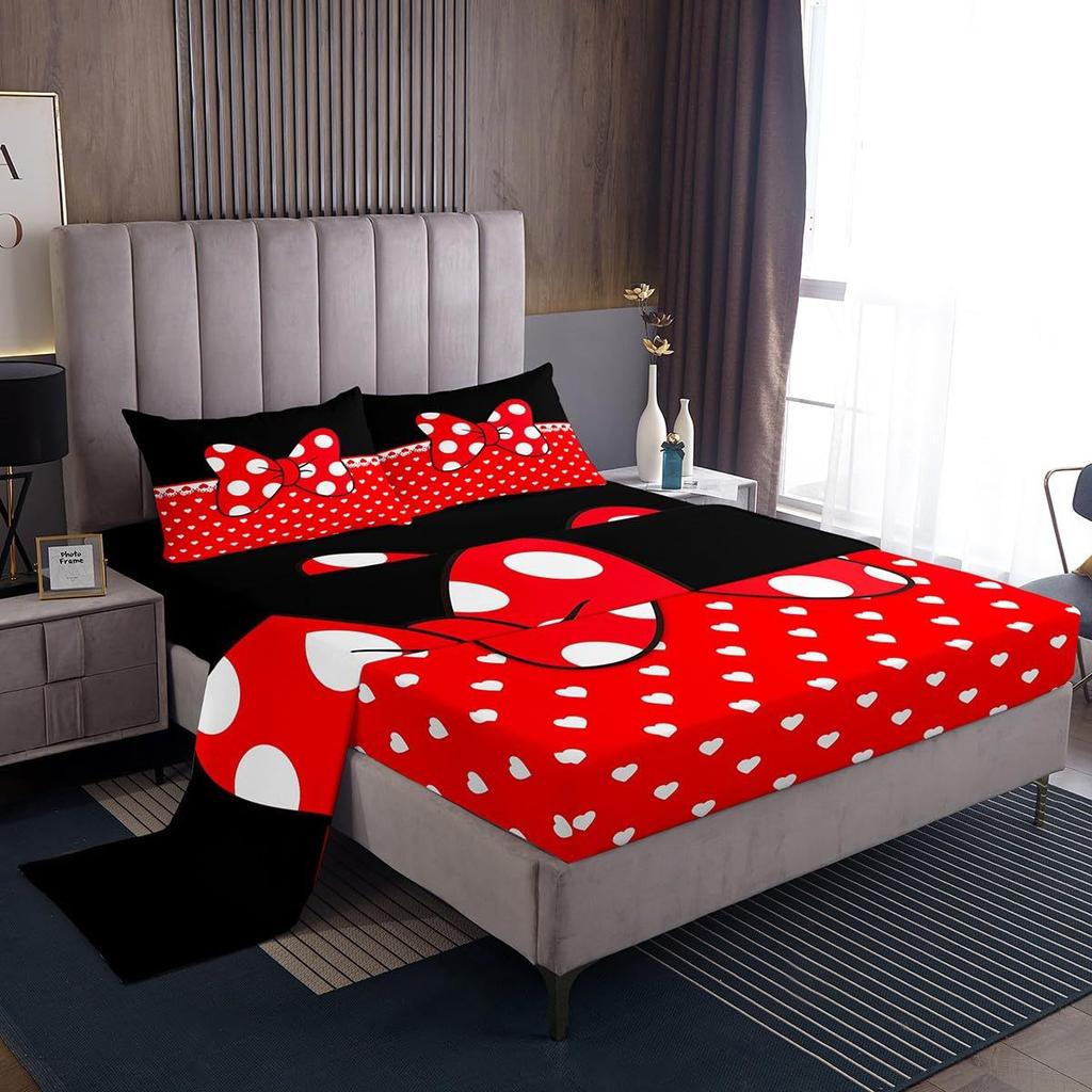 Cute Animal Cartoon Cat Pattern Bed Hat Four-Piece Bedding Set Bedroom Dormitory Bedding Decoration