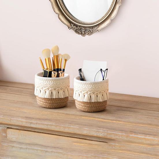 Корзина для хранения, органайзер для кистей для макияжа с кисточками, многоцелевая плетеная корзина для хранения большой емкости