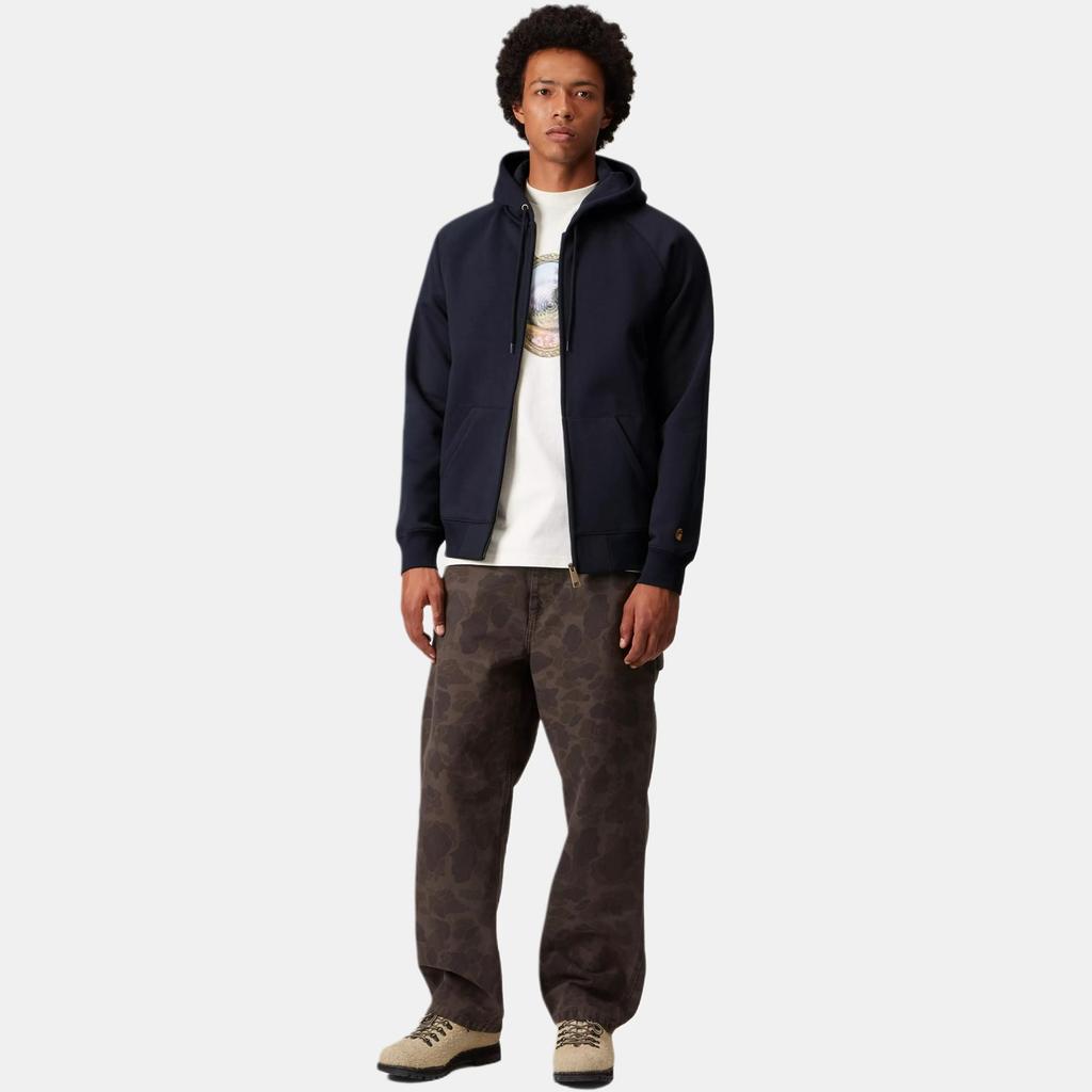 Carhartt WIP SS24 Худи Chase Jacket Молния Вышитый логотип Реглан Длинный рукав Куртка Мужские куртки Темно-синий I033664-00H-XX
