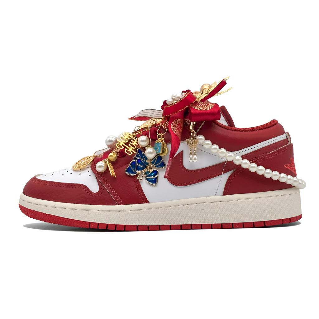 Jordan Air Jordan 1 Nichang Gold Ribbon Cushioning, Wear Resistant Low top Vintage Basketball Shoes Women's Red FJ3465-160(Team1321-SBOX)