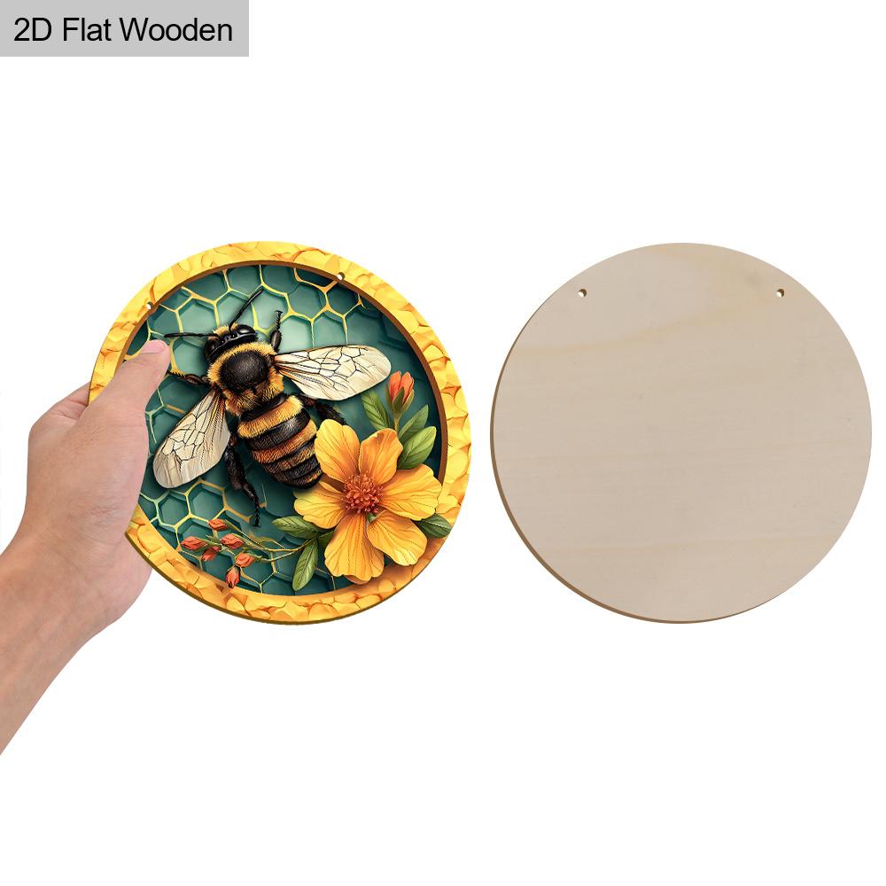Деревянная табличка в деревенском стиле с очаровательным пчелиным узором - Круглое украшение для входной двери, Настенный декор - Идеальный домашний подвесной декор